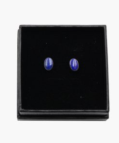 Ovale Ohrstecker Lapislazuli in schwarzer Geschenkbox