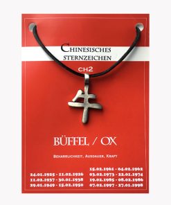 Chinesische Sternzeichen Anhänger aus Zinn Büffel auf großer Karte