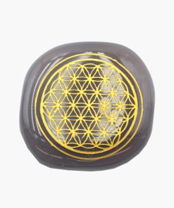 Achat Scheibenstein Auflegestein Massagestein mit Blume des Lebens Goldgravur